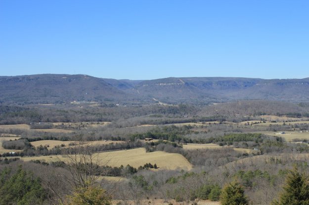 Sequatchie Valley as seen from roadside overlook. Dunlap, TN and previously mentioned descent in the center.