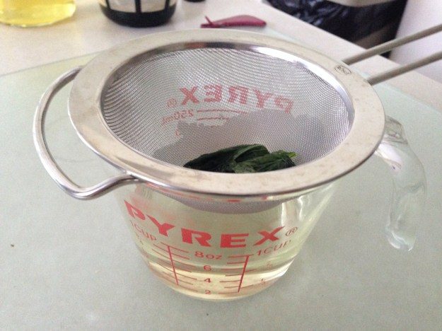 Strain the simple syrup then add to the lemon infusion.